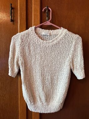 Babaton Cream Textured Short Sleeve Knit Top